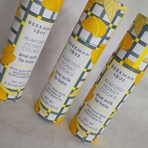 Set of 3-Beekman 1802 Almond Honey Cookie Goat Milk Lip Balm .15 oz each